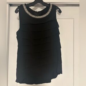 Rose & Olive Black Beaded Neckline Tiered Sleeveless Tank